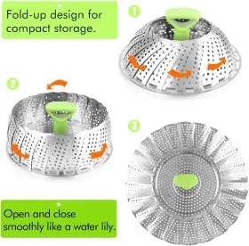 Consevisen 667673331147 Steamer Basket Stainless Steel Vegetable Folding Silver/green #3