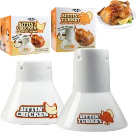 Ctc6amz Cooks Choice Sittin Chicken And Turkey Ceramic Beer Can Roaster Steamer Duo- Upright