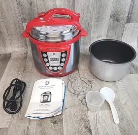 K43547 Cooks Essentials Pressure Cooker 4 Quart Digital Programmable Red Tested