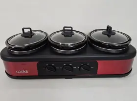 Mz-th315a Cooks Triple Slow Cooker Buffet 1.5 Quart Pots Lid Holders Spoon Slot Warm Or Cook