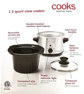 Wj2500 Cooks By Jcp Home Slow Cooker 1.5 Quart Stainless Steel Nib