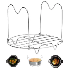 Createy 696177971313 Steamer Rack Trivet With Handles Compatible 6 Inch Silver
