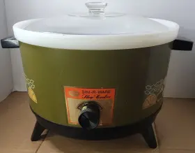 R05p04 Crock-pot Vtg 1970s Ward Sim-r-ware Slow Cooker Avocado Green Milk Glass 4.5q #2