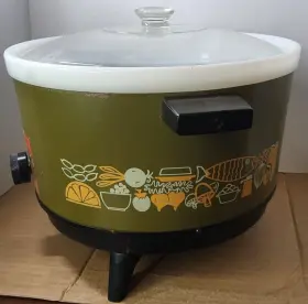 R05p04 Crock-pot Vtg 1970s Ward Sim-r-ware Slow Cooker Avocado Green Milk Glass 4.5q #3