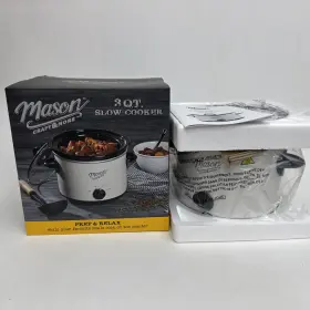 Sa-a1605 Crock-pot Mason 3 Quart Slow Cooker - White Warm Low High Easy To Use