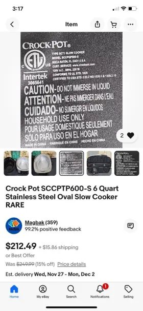 Sccptp600-p Crock-pot Model 6 Quart Ss Programmable Base Only. No Works #3
