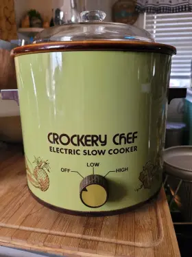 1212 Crockery Chef Vintage Crock Pot Green Ceramic Electric Slow Cooker Model H