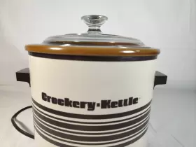 E12736 Crockery Kettle Vintage Brown And Tan Slow Cooker Tested With Pyrex Lid #3
