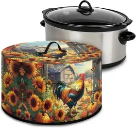 Cza65 Cugasmaru Slow Cooker Dust Cover Oval Rooster Sunflowers Print Crock Pot With Pocket