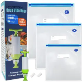 Daarcin 753109812226 3 Size 40pcs Sous Vide Bags Bpa Free Reusable Vacuum Sealer Kit Keep Foo