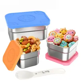 3143 Dacool 3 Pack Kids Stainless Steel Snack Containers With Lids Spork