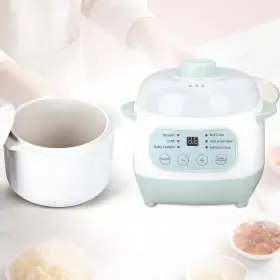 Daoseolo 740625199450 Green 1l Mini Slow Cooker With Steamer Basket 200w Smart Ceramic Stew Pot 2
