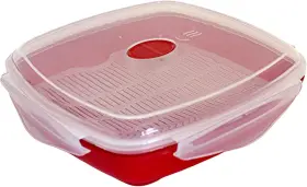 Dependable Industries Inc. Essentials 097958180410 Vented Microwave Steamer Cooks Vegetables Fish Meats Poultry Rice Bpa Free Red
