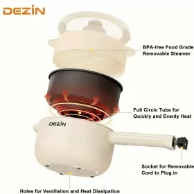 Dezin 629721827255 Electric Cooker 2l Non-stick Saut Pan Rapid Noodles Mini Pot Beige #3