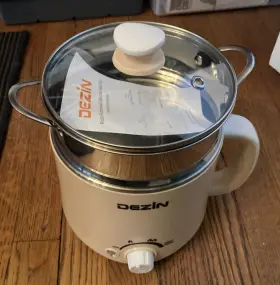 830-1 Dezin Electric Hot Pot With Stainless Steel Steamer Beige Niob