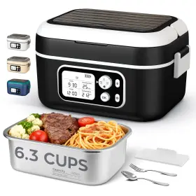 100w Dravel 762483442769 Electric Heated Lunch Box For Men 6.3 Cup Cordless 1pack Black White
