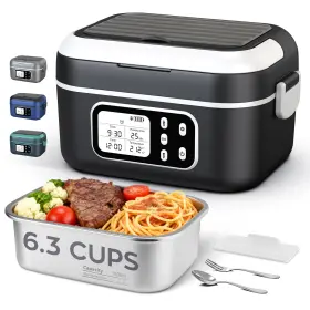 100w Dravel 762483442882 Cordless Heated Lunch Box For Men 6.3 Cup Electric 1pack Black White