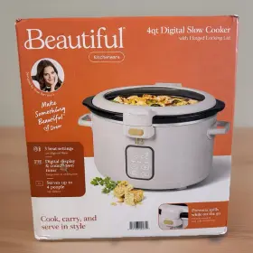 20183 Drew Barrymore Beautiful 4 Quart Digital Slow Cooker Lavender Hinged Locking Lid New