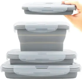 Dy-cs103s Duoyou Collapsible Silicone Lunch Bento Box Portable Food Storage Container Gray