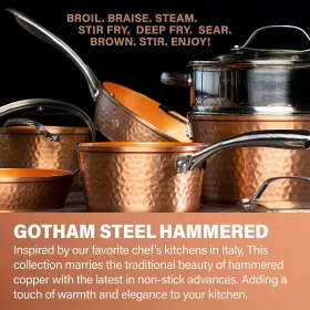 E Mishan & Sons 080313074509 Good Gotham Steel Hammered Copper 14 Inch Non Stick Frying Pan With Lid #2