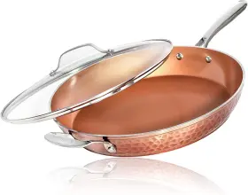 E Mishan & Sons 080313074509 Good Gotham Steel Hammered Copper 14 Inch Non Stick Frying Pan With Lid