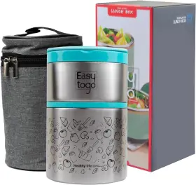 Et-051 Easy Togo 2-tier Lunch Box - 32oz Stainless Steel Stackable Insulated Food Blue