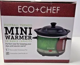 Eco & Chef 041979208271 Football Mini Slow Cooker Warmer 20oz Dip Chili Tailgating New