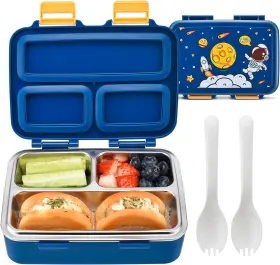 3-compartment Eggie8boxx 627-purple Bento Box For Kids Lunch With Leak-proof Blue