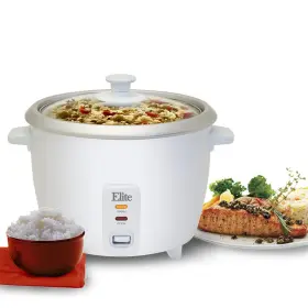 Erc-003 Elite Cuisine Maxi-matic 6 Cup Rice Cooker With Glass Lid White