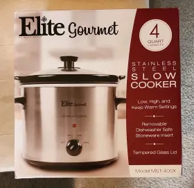 Mst-400x Elite Gourmet Stainless Steel 4 Quart Slow Cooker Removable Insert Lid