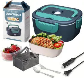 Enfourclass 723258560620 Portable Electric Lunch Box With Fast Charger Mini Microwave Food Green