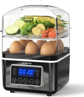 B0cygt9rh2 Evoloop 2-tier Electric Food Steamer 4 Quart Digital Vegetable And Egg Cooker Bpa-free