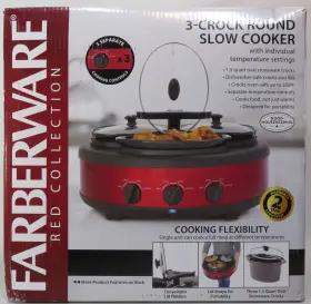 3-crock Farberware 201197 Red Round Slow Cooker 3 X 1.5 Quart Separate Temp Controls Nib