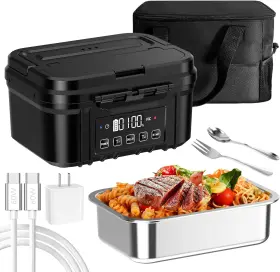 Rc017b Fervinow Cordless Electric Lunch Box For Adults Battery-powered Heated Black