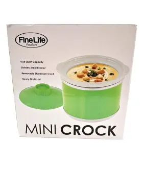 Yde-065a Finelife Green Steel Mini Crock With Removable White Stoneware Pot 0.65 Quart New