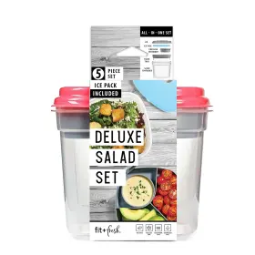 410ff Fit & Fresh And Pink Salad Container For Lunch 4 Deluxe Set