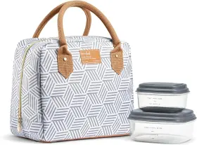 7039c2x2966 Fit & Fresh And Bloomington Lunch Bag For Women - Insulated Gray Seaport Geo
