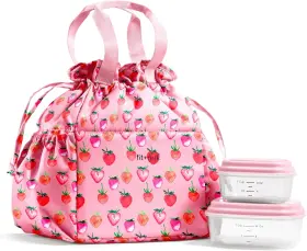 9072c3870 Fit & Fresh And Cromwell Drawstring Lunch Bag For Women Pink Strawberries