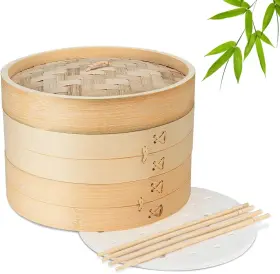 Hazc071746 Flexzion Bamboo Steamer Basket Set 10 Inch 50 X Wood