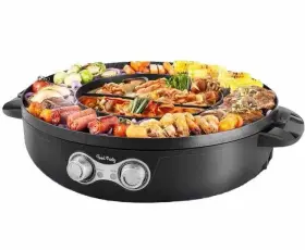 Food Party 800689634684 Duo Smokeless Electric Grill And Hot Pot With Detachable Cooking Plat