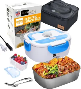 Fb-400 Forabest Electric Lunch Box For Adults 1.5l 80w Leakproof Heated Blue