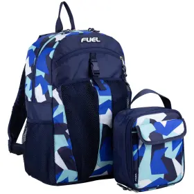 Fuel 091074017971 Lunch Backpack Set Water Resistant Bookbag One Size Blue Jagged Shape