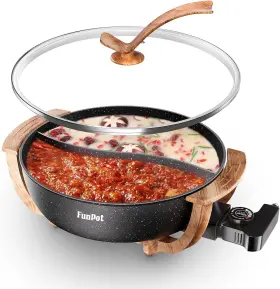 Funpot 711181589009 Hot Pot Electric With Divider 6l Double-flavor Non-stick Temperature Contr