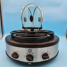 103734 Ge Triple Mini Crock Pot Round Slow Cooker Stoneware Separate Controls