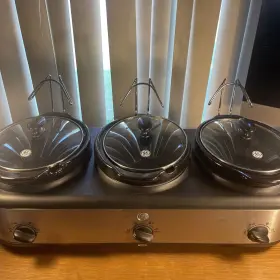 898680 Ge Triple Slow Cooker - 1.5 Quart Crocks 3 Oval Pots Food Warmer / Buffet Server #2