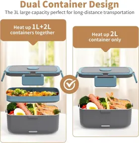 Pfelb05 Geveniss Electric Lunch Box Food Heater With 2l Stainless Steel And 1l Pp Blue&grey #2