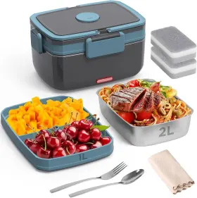 Pfelb05 Geveniss Electric Lunch Box Food Heater With 2l Stainless Steel And 1l Pp Blue&grey
