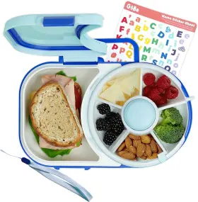 Gobe 850025083263 Kids Lunchbox With Small Snack Spinner Flip - Bundle Macaron Blue