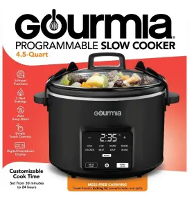 Gourmia 810002865855 4.5- Quart Programmable Slow Cooker With 5 One-touch Presets And Locking Lid