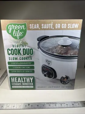 Green Life 885837025927 New- 5 Quart Healthy Cook Duo Slow Cooker Nonstick Pfas-free White
